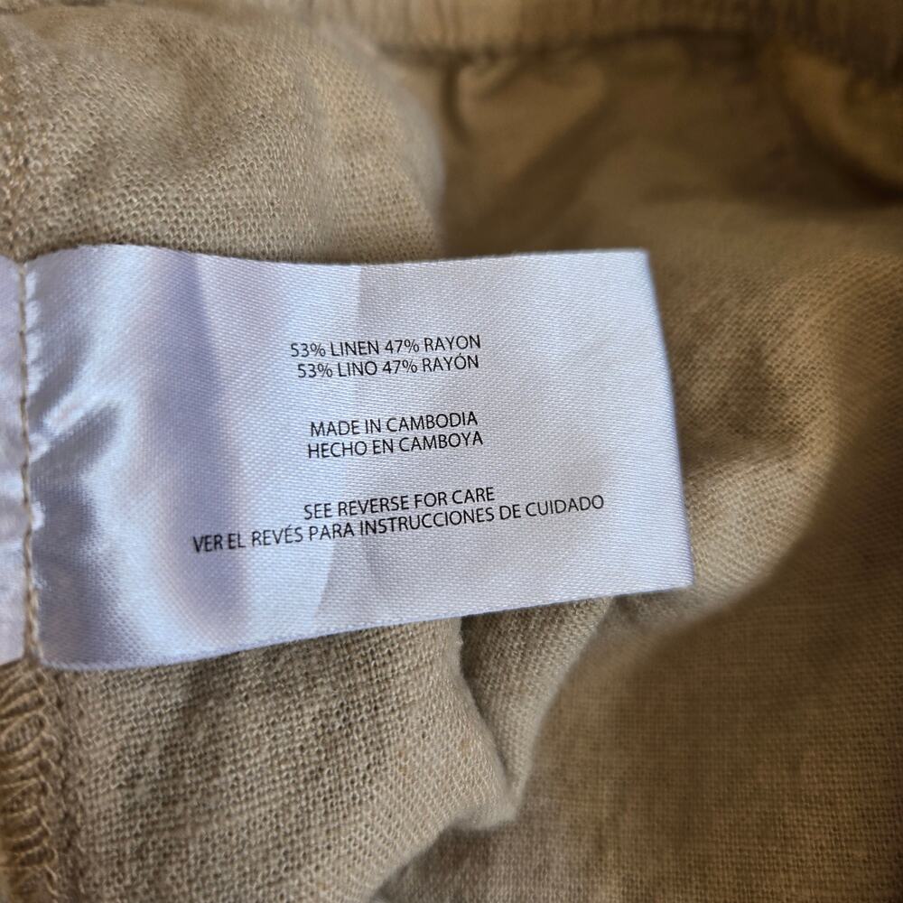 Gap Women Linen Blend Pants Coastal Summer Wide Leg Vacation Pockets Tan Large - Picture 10 of 11